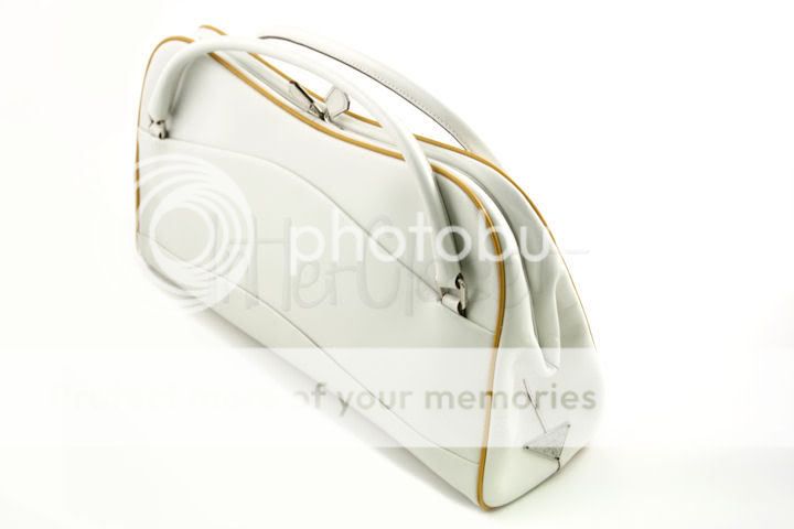 Prada Vitello Frame Talco White Mustard Leather Handbag  