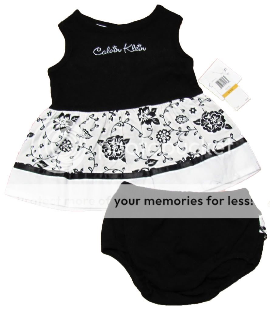 Calvin Klein Baby Girls Black White Dress Diaper Cover Set $38