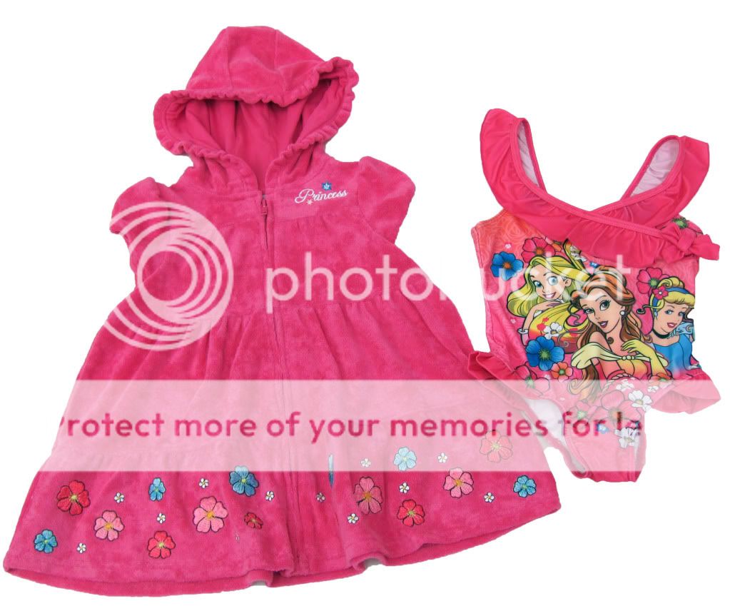Disney Princess Girls 3T Pink Terrycloth Cover Up Swimsuit Set