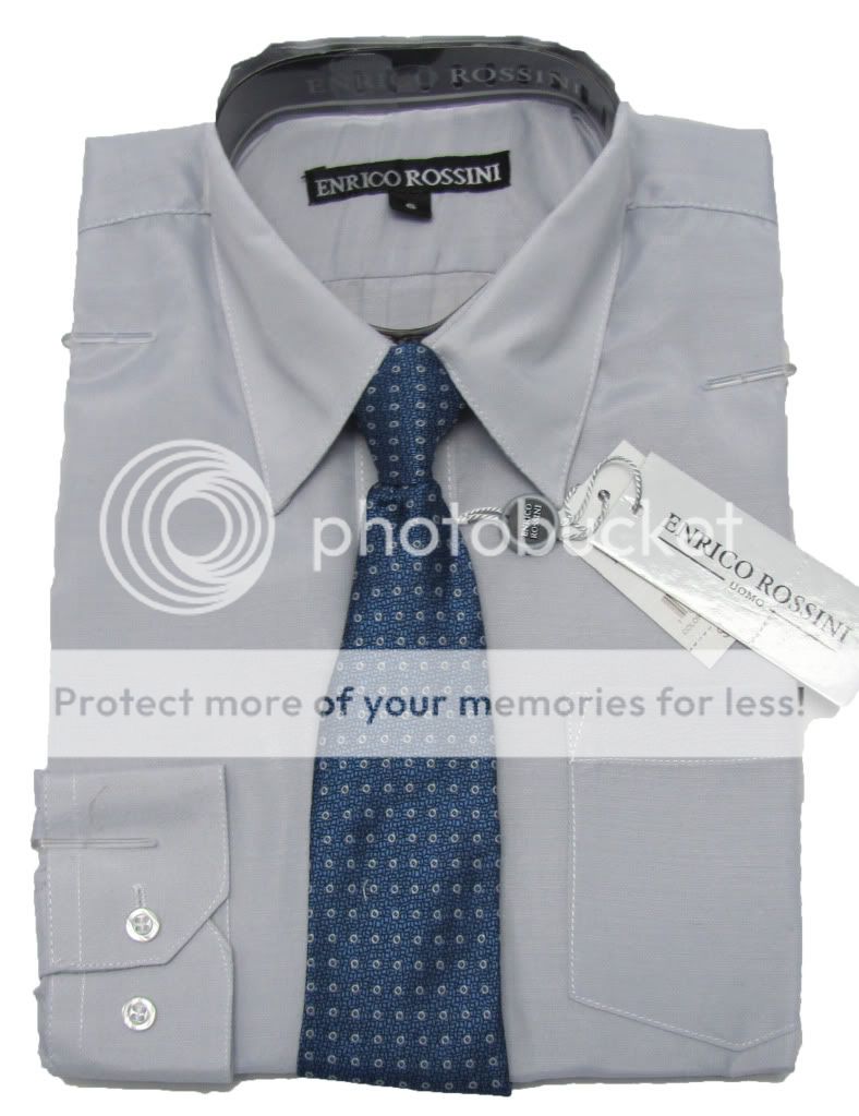 Enrico Rossini Boys Size 6 Light Gray Dress Shirt Blue Tie Set